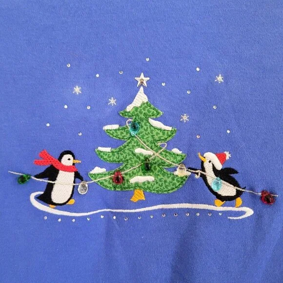 Vintage MC Sportswear T Shirt Womens S Christmas Graphic Long Sleeve Top Y2K - Picture 3 of 8